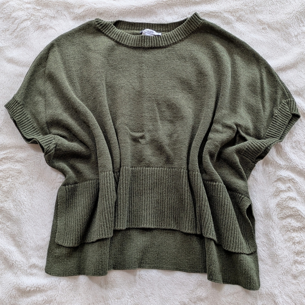 Chico's Green Cotton-Blend Short Sleeve Sweater Poncho Size S/M  NWOT